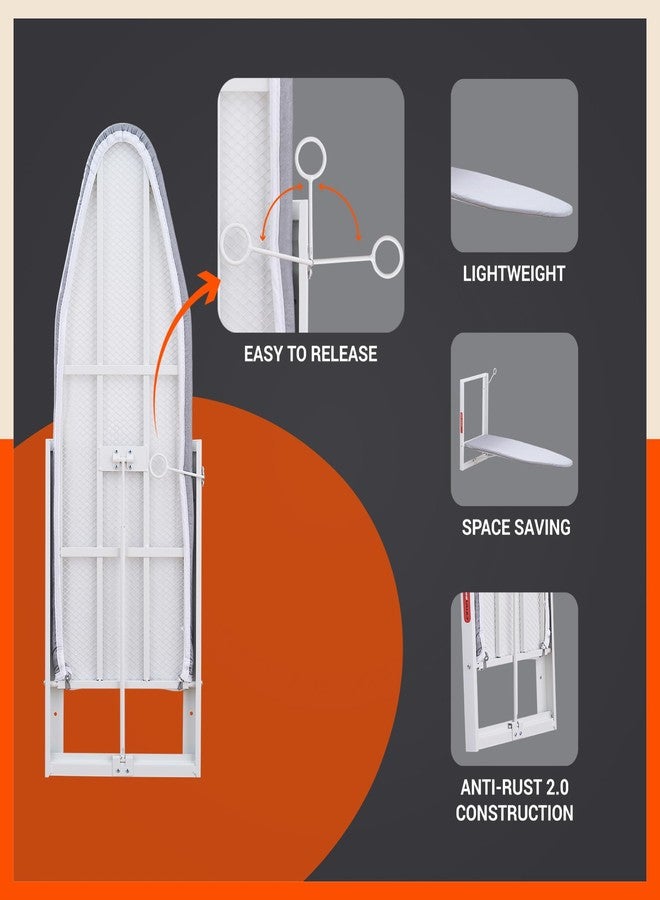 Bathla طاولة/لوح كي الملابس الجداري Bathla X-Pres Vault | موفرة للمساحة وقابلة للطي | أبيض | تركيب ذاتي | ذراع تحرير سهل، غطاء قطني قابل للإزالة، أدوات تثبيت - Image 5